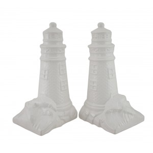 Zeckos Set of 2 Glossy White Ceramic Lighthouse Bookends 741738128092  362406210267